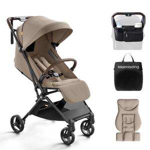 MAMAZING Ultra Air Lightweight Baby Travel Stroller with Carbon Fiber Frame, Compact & Airplane-Friendly, One-Handed Fold, 11.6 lbs, Perfect for Toddlers, Organizer & Cushion Included, Simply Taupe (MFG Mar, 2026)