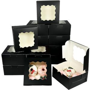 Bakepacker 60pcs Black Cookie Boxes 6x6x3 inches Easy Assemble Macaroon Pastry Boxes Bakery Boxes with Window for Bakery