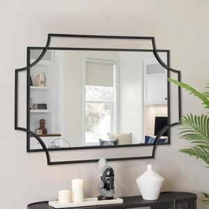 Black Wall Mirror for Living Room, 36''X24'' Black Bathroom Mirror with Metal Frame, Antique Decorative Mirror for Living Room, Entryway, Dining Room Decor