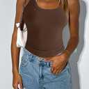 Women's Sleeveless Scoop Neck Knit Ribbed Seamless T-Shape Tank Top Fitted Casual Racerback Blouses (Brown, S)