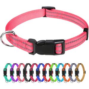 TagME Reflective Nylon Dog Collars, Adjustable Classic Pet Collar with Quick Release Buckle for Puppy, Baby Pink, 3/8" Width (X-Small (Pack of 1))