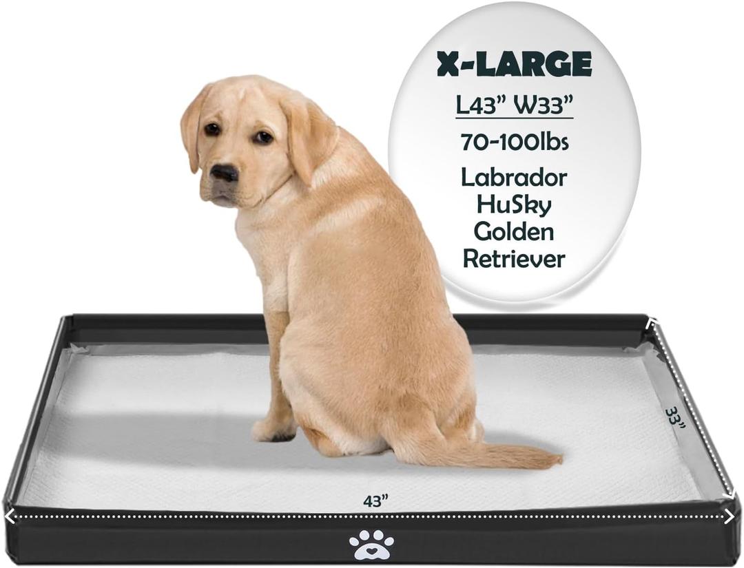 MEEXPAWS Dog Pee Pad Holder Tray Foldable, Puppy Pad Holder Liner Base High Side, Dog Litter Box Indoor for Large Dog 44’’x33’’, Training Pad Holder Leak-Proof, Potty Pad Holder for Dogs Easy Clean