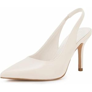Trish Lucia Womens Slingback Pointed Toe Stiletto Pumps Slip-on High Heels Office Lady Sandals Party Prom Dress Shoes (8.5, Cream)