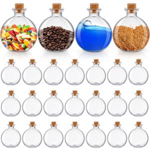 Nuenen 24 Pcs 8.5 oz Spherical Glass Potion Bottles with Cork Round Potion Bottles Stopper Clear Bottle for Sand Jar Costume Props DIY Crafts Water Oil