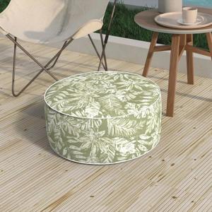 Outdoor Patio Inflatable Ottoman, 21x9 Inch Portable Stool Ottoman with Handle, Round Footrest Stool for Home Garden Camping, Tropical Leaf Green