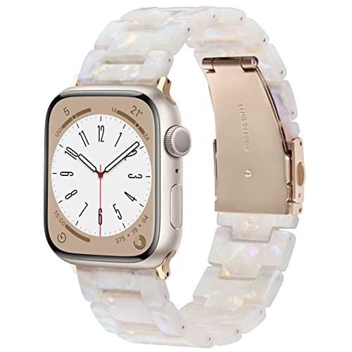 V-MORO Resin Band Compatible with Apple Watch Series 7/8/9/10/11 41/40/38/42mm, Women Fashion Strap for iWatch Series 6/5/4/3/2/1/SE, Lightweight Bracelet Wristband Replacement, Ivory White-Rose Gold
