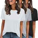 LOOKFACE 3 Pack Womens Basic T Shirts Summer Tops 2026 Short Sleeve Tees Comfy Casual Vacation Clothes (Large, Black Grey White)