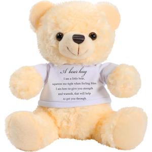 Meooeck Bear Plush Stuffed Animal Sympathy Gift with a Bear Hug Sign Clothing Hug Gift for Condolences Memorial Comfort Loss of Loved One(Beige, White)