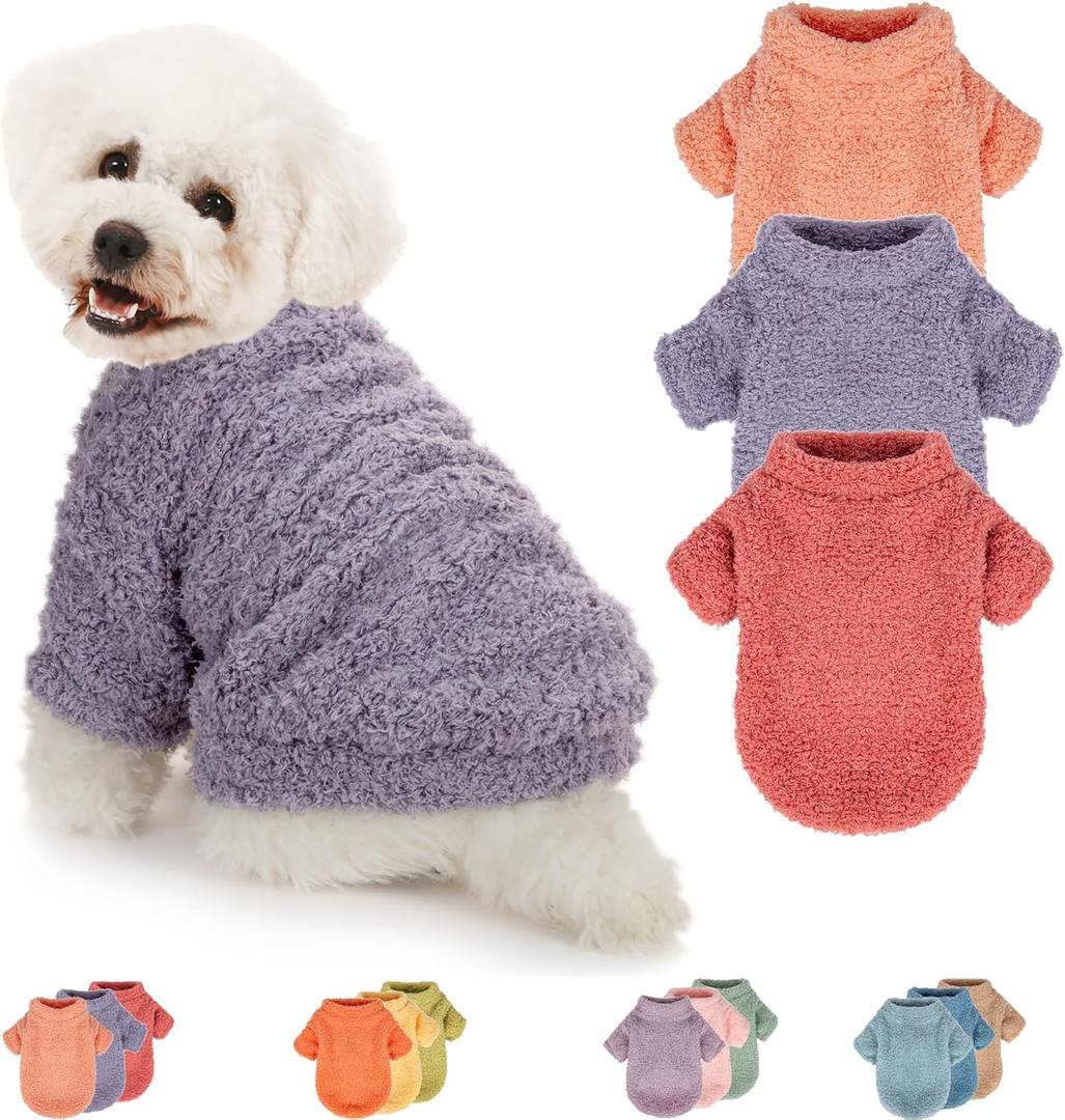 Dog Sweater, 3 Pack Sweaters for Small Dogs Girl, Dog Clothes for Small Dogs Male or Boy, Ultra Soft and Warm Puppy Coat for Winter Christmas (Small, Pink+Purple+Magenta)