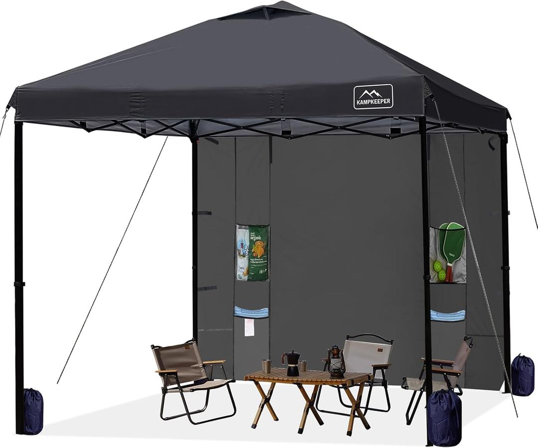 KAMPKEEPER 10x10 Easy Pop Up Canopy Tent with Sidewalls, Instant Outdoor Shade Shelter with Removable 10FT Sun Walls, Quick Setup Waterproof and UV-Resistant for Patio (Black, 1 Sidewall)