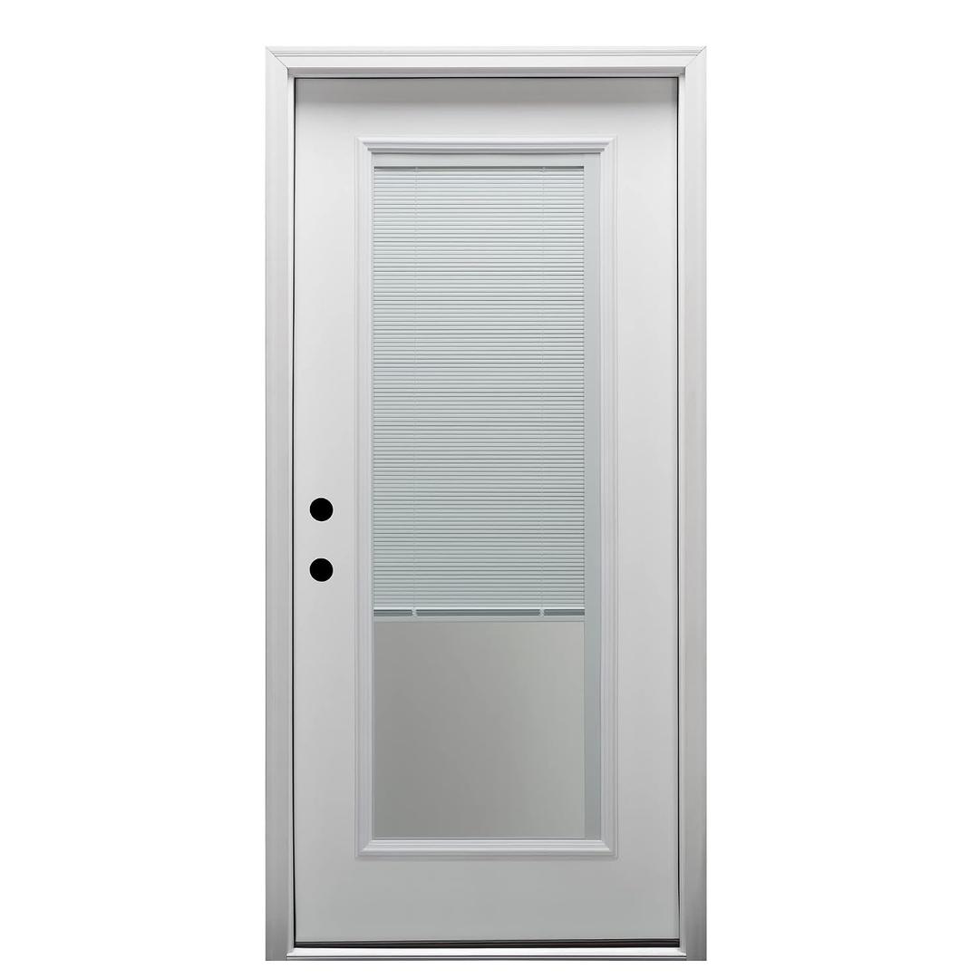 National Door Company ZFS686BLFS28R Fiberglass Smooth, Primed, Right Hand Inswing, Exterior Prehung Door, Clear Glass Internal Blinds, Full Lite, 32"x80"
