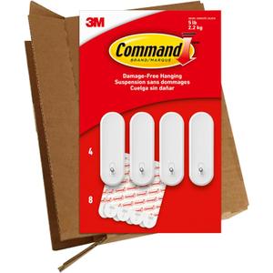 Command Large Wire Hooks, 4 Hooks, 8 Command Strips, Holds up to 5 lb, Damage Free Hanging Wall Hooks with Adhesive Strips, No Tools for Hanging Decorations in Living Spaces (White)