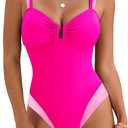 BMJL Womens One Piece Swimsuits Sexy U Wire Slimming Bathing Suit Retro Color Block Tummy Control Swim Suit Swimwear (Hot Pink70), Medium