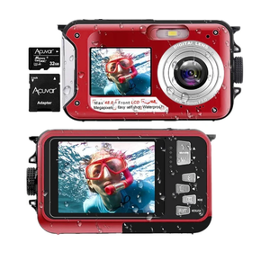 Acuvar 48MP Underwater Camera with 32GB Card, 11FT Waterproof Digital Camera, Dual-Screen Selfie, Autofocus, Floatable Compact Snorkeling Camera with 1250mAh Battery (Red)