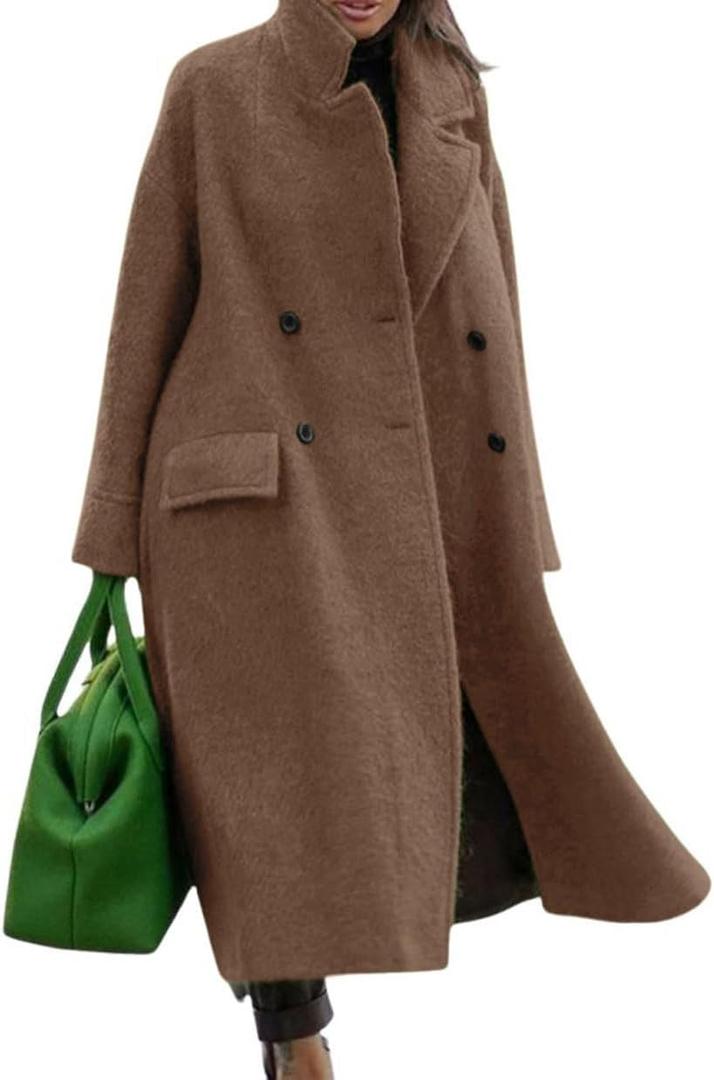 CHARTOU Women Oversized Long Winter Coats Warm Wool Blend Pea Trench Coat Overcoat (Large, Camel)