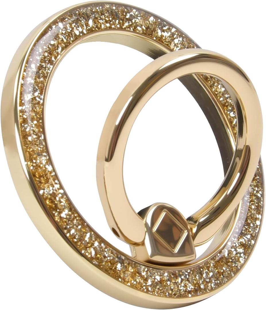 Magnetic Phone Ring for MagSafe Grip [Super Magnet] Gold Twinkle Design Ring Holder Stand, magsafe pop Socket (Gold)