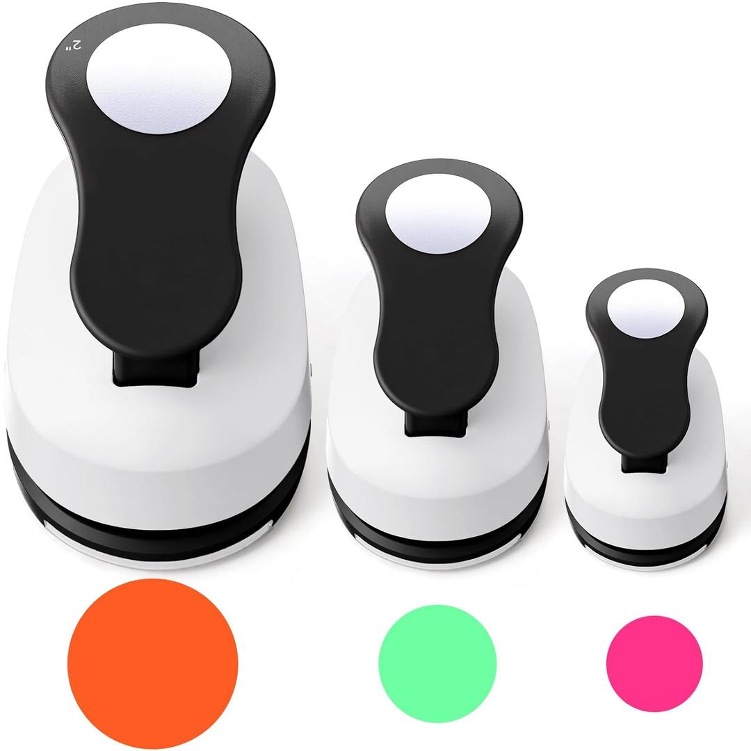 Chengu 3 Pack Craft Paper Punch Circle 2, 1 and 5/8 Inch Punch Paper Punchers Round with 10 Pcs Sticker, Cutter Black for Card Making Scrapbook DIY Albums Photos Office Supplies