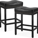DUMOS Bar Stools Set of 2, 24 inch Counter Height Bar Stools, Upholstered Modern Kitchen Barstools with Metal Base, PU Leather Saddle Stools for Kitchen Island, 17.52" D x 12.8" W x 24.21" H, Black