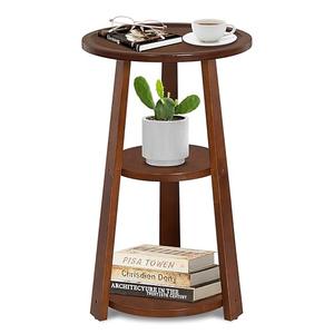 QILOXENTRA 3-Tier Round Side Table, Solid Wood End Table & Nightstand for Small Spaces, Compact Accent Table for Living Room, Bedroom, Office (Red Brown Finish)