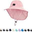 Outdoor Kids Sun Hat with Neck Flap UPF 50+ Quick Dry Beach Hats for Baby Boys Girls Age 2-12 Years Adjustable (Pink)