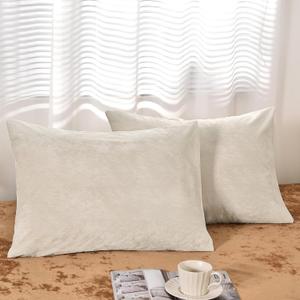 PHF Truly Velvet Pillowcases Standard Size, No Insert, 2 Pack Ultra Soft Breathable Pillow Shams Covers with Envelope Closure, 20" X 26" Luxury Cozy Warm Fuzzy Flannel Pillow Cases, Sand