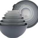 COOK WITH COLOR Mixing Bowls Set with TPR Lids - 12 Piece Plastic Nesting Bowls Set includes 6 Prep Bowls and 6 Lids, Microwave Safe (Grey) (Grey TPR Lids)