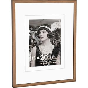 WILTYAPF 16x20 Solid Walnut Wood Picture Frame, HD Glass, Double Mat for 9×12 or 11×14 Photos, Premium Walnut Photo Frame, Vertical or Horizontal Wall Hanging or Leaning Display