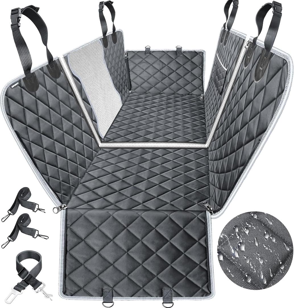 URPOWER 6-in-1 Dog Car Seat Cover for Back Seat, Waterproof Dog Car Hammock with Mesh Window & Side Flap, Pet Backseat Protector for Car, SUV, Truck (Standard (54" W x 58" L ), Black with Gray)
