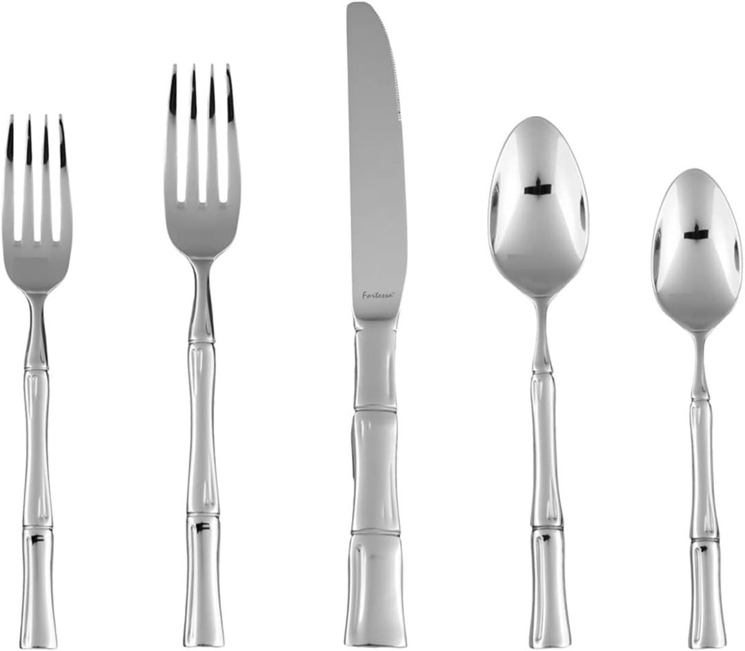 FORTESSA Royal Pacific 18/10 Stainless Steel Flatware, 5 Piece Place Setting With Table Knife, Forks and Spoons (Service For 1), Dishwasher Safe, Polished (Silver)