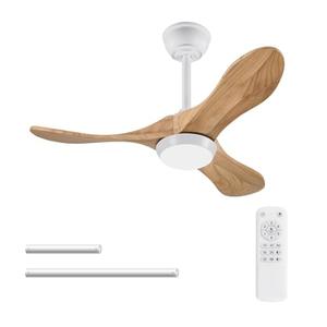 BOJUE Solid Wood Ceiling Fans with Lights, Dimmable, 36 Inch Ceiling Fan with Light and Remote Control, Reversible DC Motor, Noiseless, White Ceiling Fan for Indoor/Outdoor Patio Kids Room