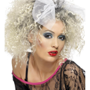 Smiffy's Women's 80's Wild Child Wig Blonde Short Curly with Bow