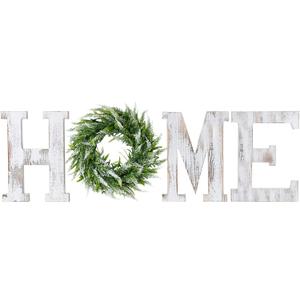 LOSOUR Farmhouse Decor Wood Letters - Wreath with Decorative Home Sign for Living Room, Entry Way, Kitchen (White)