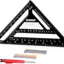 RONGPRO Rafter Square 12 Inch with Woodworking Pencil, Carpenter Measuring Layout Tool, Aluminum Alloy Triangle Carpenter Square for Woodworking- Black, Imperial