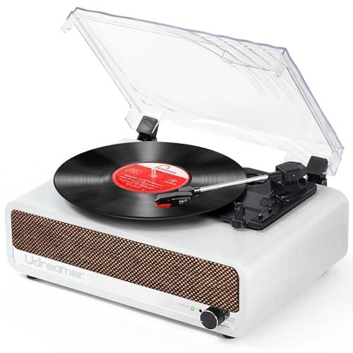Vinyl Record Player with Upgraded Speakers Bluetooth Turntable Support USB AUX-in Headphone RCA Line-Out Auto-Stop 3 Speed Belt-Driven Vintage Portable Vinyl Player Mirror Design