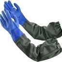 MUMUKE Long Waterproof Gloves, Long Chemical Gloves, Reusable, Padded Cotton Lined/Acid & Oil Resistant 28 inch
