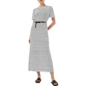 Casly Lamiit Summer Dresses 2024 Stripe Split Loose Casual Long Sundress Vacation Maxi T-Shirt Dresses Elegant Ladies Clothes Black and White Striped XS