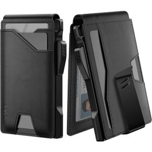 typecase Tactical Wallet for Men Card Holder: Pop Up Card Case, Genuine Leather, Smart, RFID Blocking, Slim, Minimalist, Thin, Front Pocket - 9-13 Card Capacitiy, ID Window, Money Clip (Black)