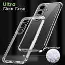 for Samsung Galaxy S24 FE Case, Shockproof TPU Clear Cover with 2 Pack Tempered Glass Screen Protectors & Leather Kickstand (3M Adhesive Mount) for Stand/Horizontal Viewing, Clear