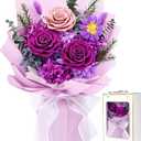 Waipfaru Preserved Flowers, Purple Fresh Bouquet with Gift Box, Flowers for Delivery Prime, Forever Flowers for Women Birthday Gift, Anniversary, Teacher, Mother Day, Valentines Day Gifts for Her