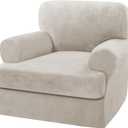 H.VERSAILTEX Sofa Cover 2 Piece T Cushion Armchair Slipcovers Thick Velvet Couch Cover Stretch T Cushion Sofa Covers for 1 Cushion Couch with 1 Individual T Cushion Covers, French Oak