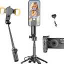 Magnetic Mini Phone Selfie Stick, Small Portable Pocket Tripod for iPhone/Android, Magnetic Chuck  Clip 2 in 1, with Detachable Remote & 2 Fill Light for Photograph/Live/Video Recording