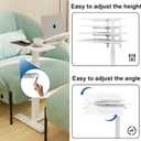 PUNCIA Overbed Table with Wheels, Pneumatic Sit-Stand, Height Adjustable Bedside Table, Tilting Split Top Laptop Desk for Hospital, Home & Office, White, Rectangular