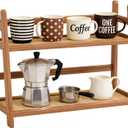 Household 2-Tier Cup Shelf Organizer, Kitchen Counter Shelf for Tea Coffee Bar Accessories, Bamboo Mug Holder Countertop, Matcha Stand, Cup Display, Condiment Storage Rack - Brown