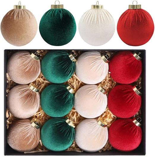 Ochine 12 Pcs Velvet Christmas Ornaments - Velvet Christmas Tree Ball Ornaments for Xmas Decorations Color F