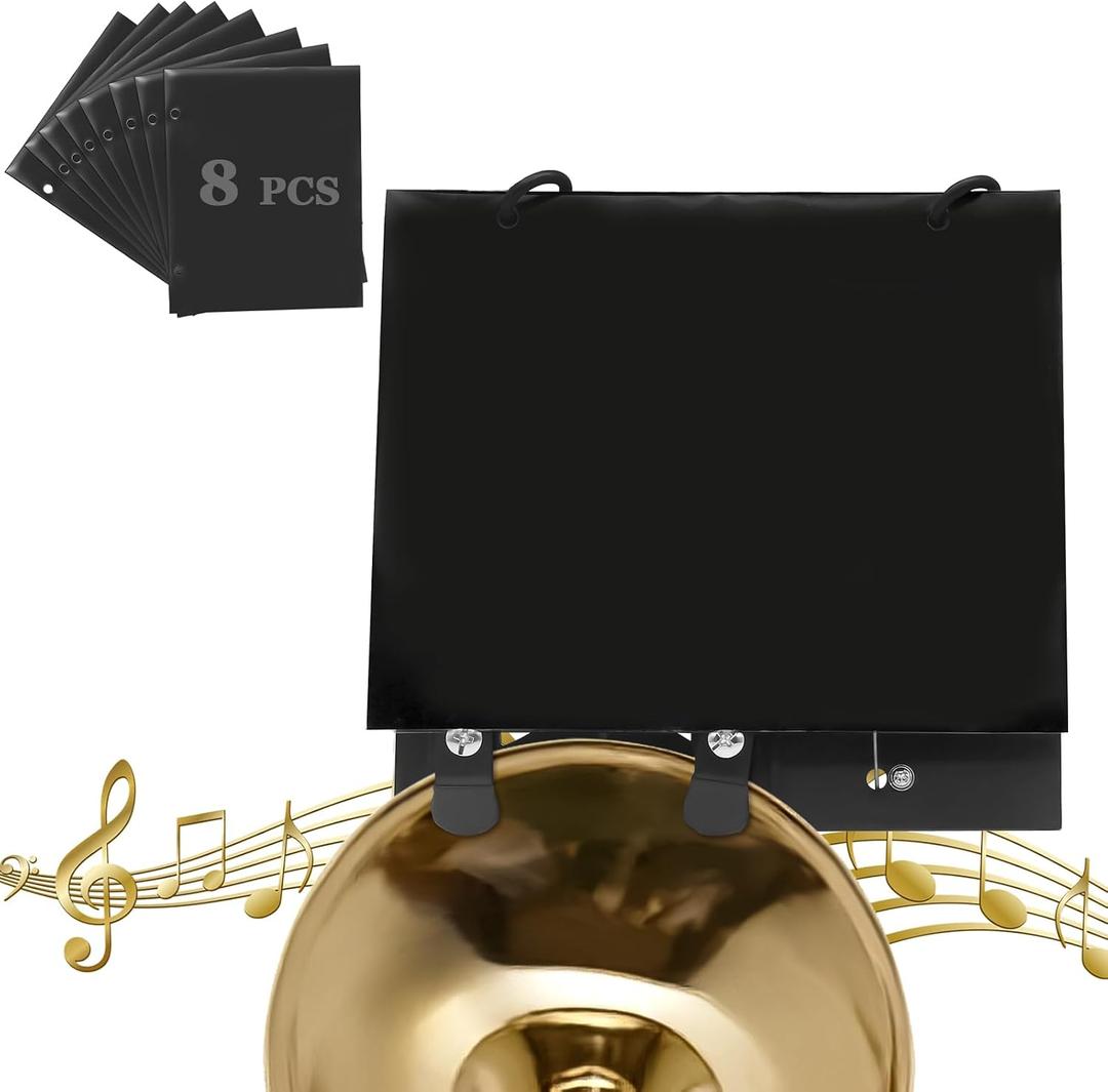 Trumpet Lyre, Trombone Lyre with Flip Folio Folder, 2 Silicone Clip, Includes 8 Pcs Double-Sided Flip Pages for Trombone, Cornet, Baritone and Marching Band Brass Instrument Accessory