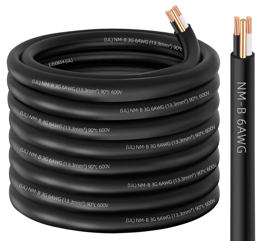NM-B 6/2 Wire with Ground,75FT 6/2 6 AWG Copper Wire 6 Gauge 2 Conductor Non-Metallic Sheathed 6/2 W/G NMB Cable,Stranded Indoor Residential Electrical Wiring for Branch Circuit Switche&Outlet