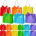 Kolldenn 24 Pack Christmas Gift Bags Rainbow Gift Bag with Handles Ribbon Inspiration Valentines Party Favors for Students Coworker Party Supplies (Elegant Style)