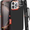 Case for iPhone 16 Pro Case 6.3" Belt-Clip Kickstand Holster with 2 Screen Protector + 2 Camera Lens Protector,Full Body Heavy Duty Military Grade Drop Protection Cover (Black Orange+Clip)
