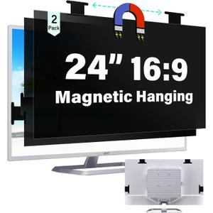[2 Pack] Magnetic Hanging 24 Inch Computer Privacy Screen for 16:9 Aspect Ratio Widescreen Monitor, Eye Protection Anti Glare Blue Light Computer Monitor Privacy Filter, Removable 24 in Protector Film