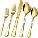 Gold Silverware Flatware Set for 8, 40 Piece Stainless Steel Cutlery Set With Titanium Golden Plated, Tableware Kitchen Utensil Include Spoons, Forks, Knives, Mirror Polished, Dishwasher Safe